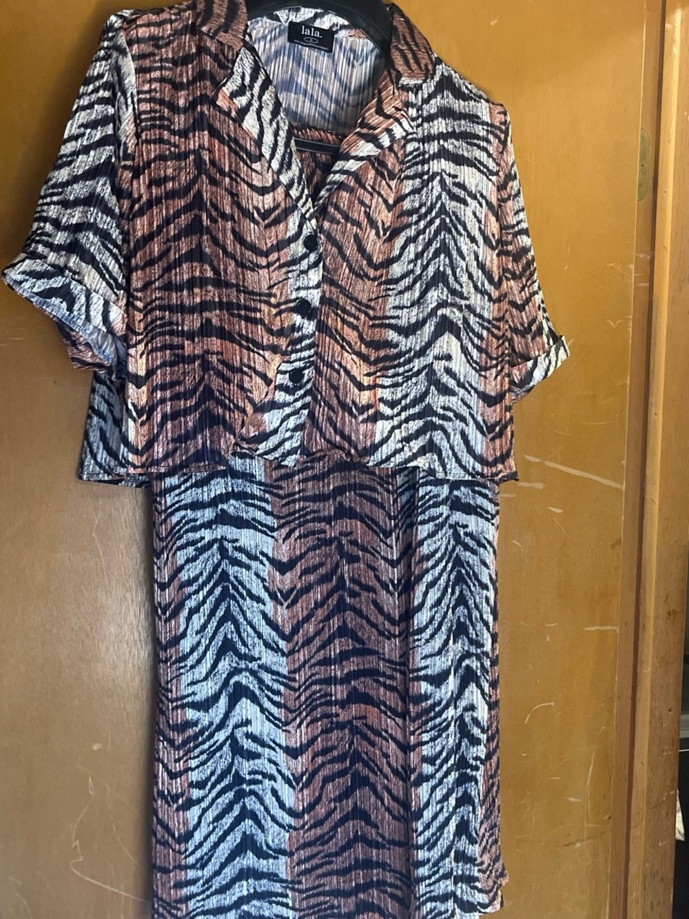Dressed in LALA tiger print cropped shirt and skirt set